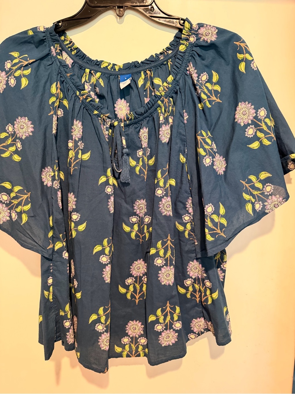 Old Navy Navy Floral Peasant Tunic with Lavender Blossoms
